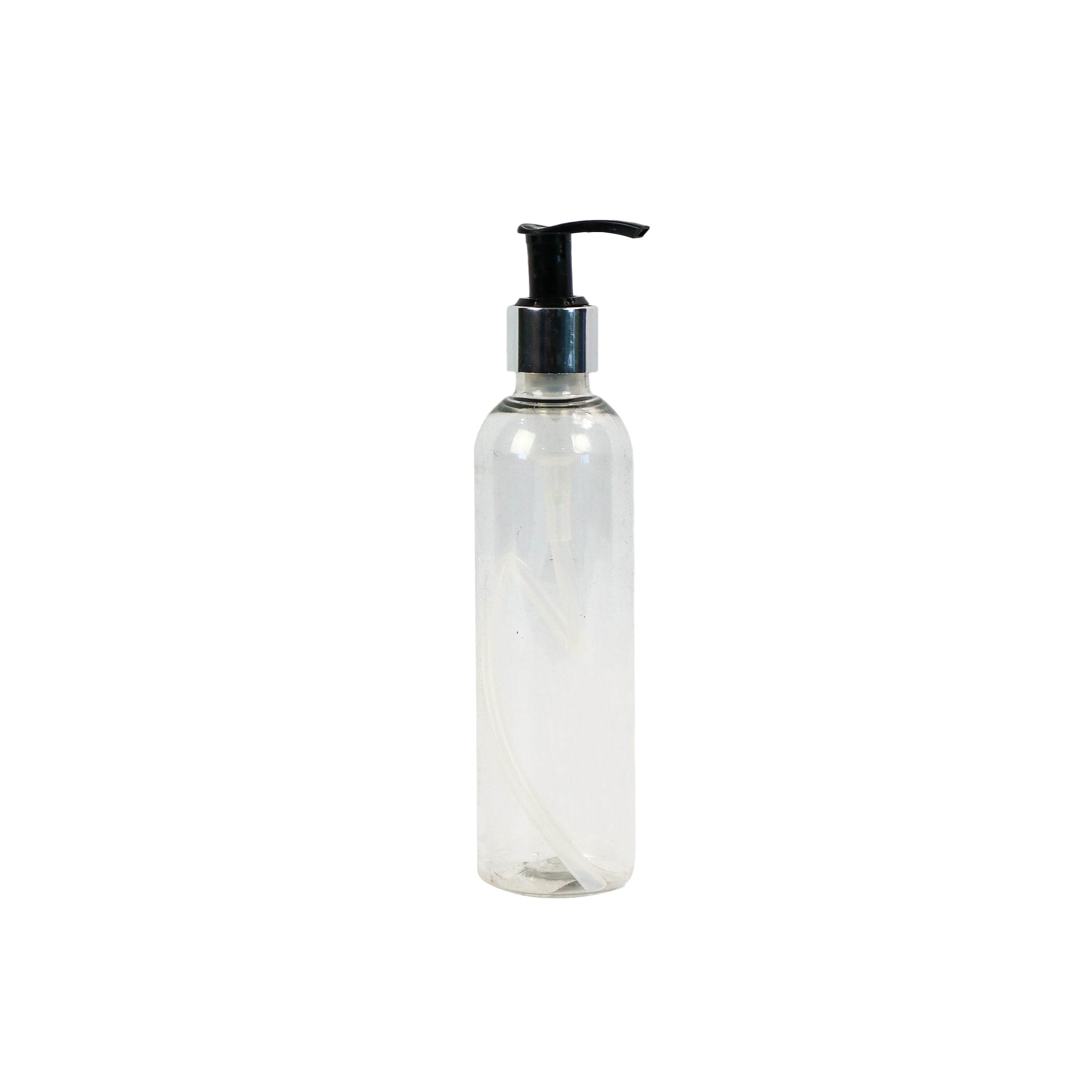 250ml PET Plastic Bottle Clear with Black Lotion Pump Lid Nu Ware