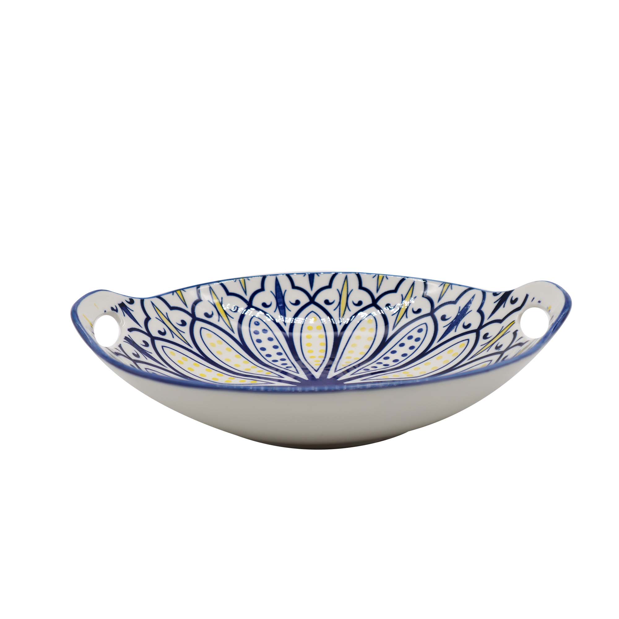 Ceramic Sunflower Ethnic Bowl with Handle 8.75Inch