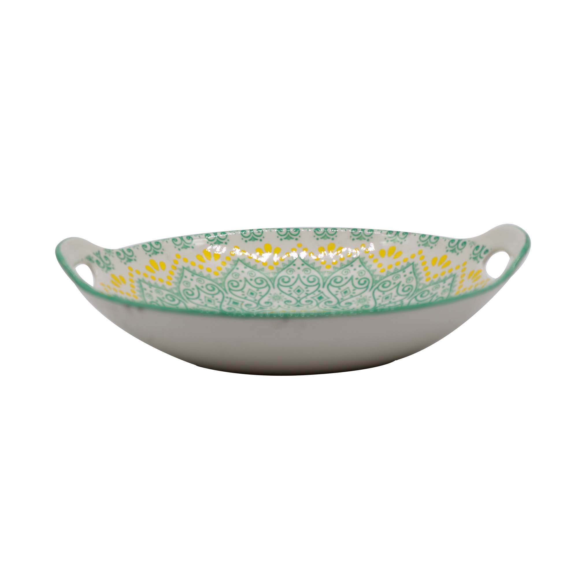 Ceramic Sunflower Ethnic Bowl with Handle 8.75Inch