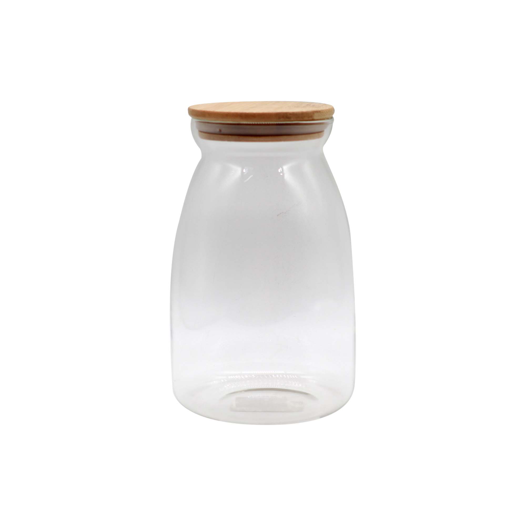 Glass Belly Canister 1L with Bamboo Lid