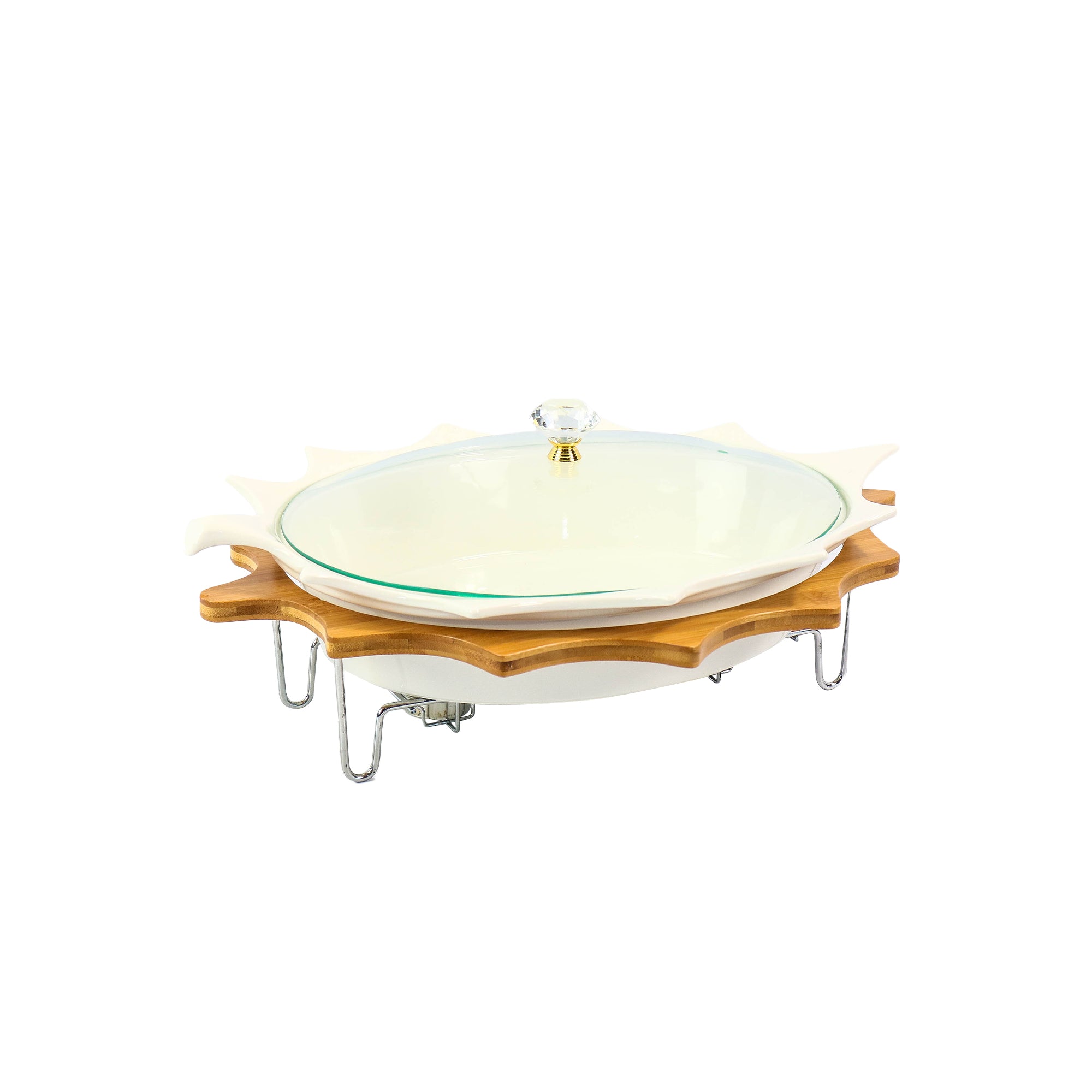 Chafing Ceramic Pot Bowl Star Shape with Glass lid 4L