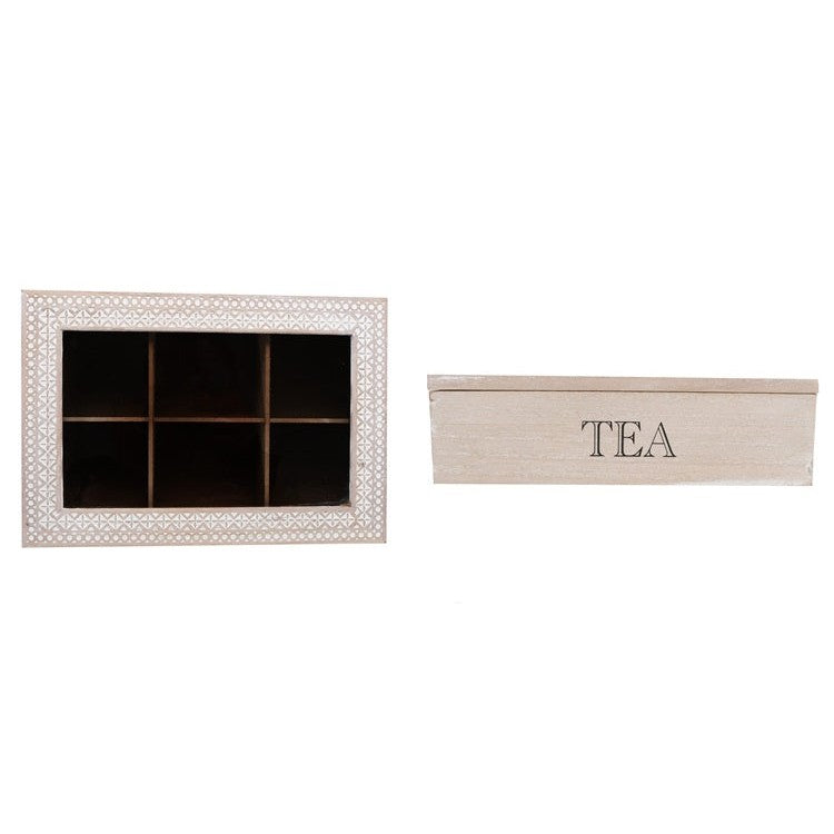 Wooden Tea Box Engraved 6-Compartment 15040