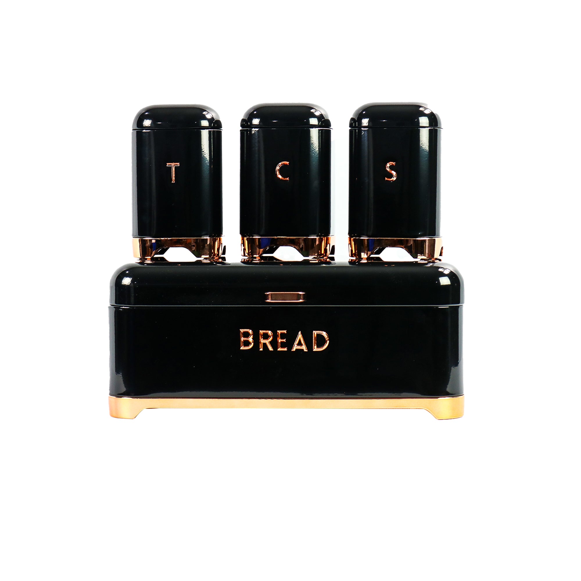 Retro Vintage Bread Bin Coffee Sugar Tea Tin Set Black Rose Gold