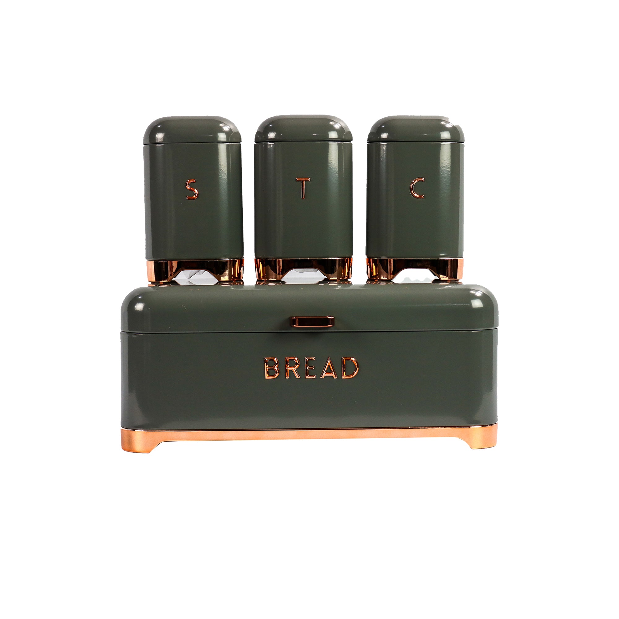 Retro Vintage Bread Bin Coffee Sugar Tea Tin Set Grey Rose Gold