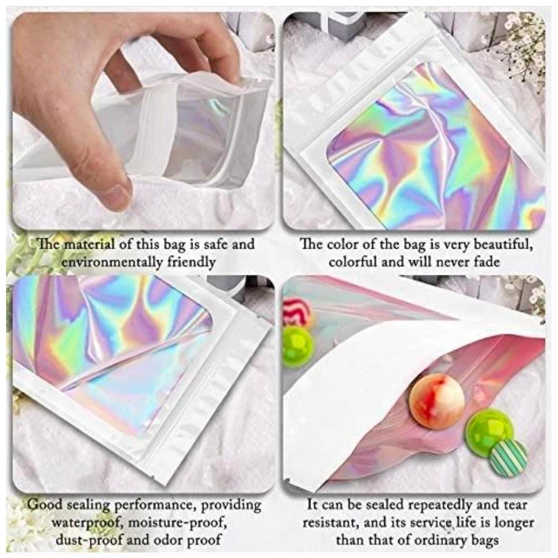 Holographic Resealable Bags 7x10cm Clear Window with Euro Punch Loop Hanging Hole 10pack