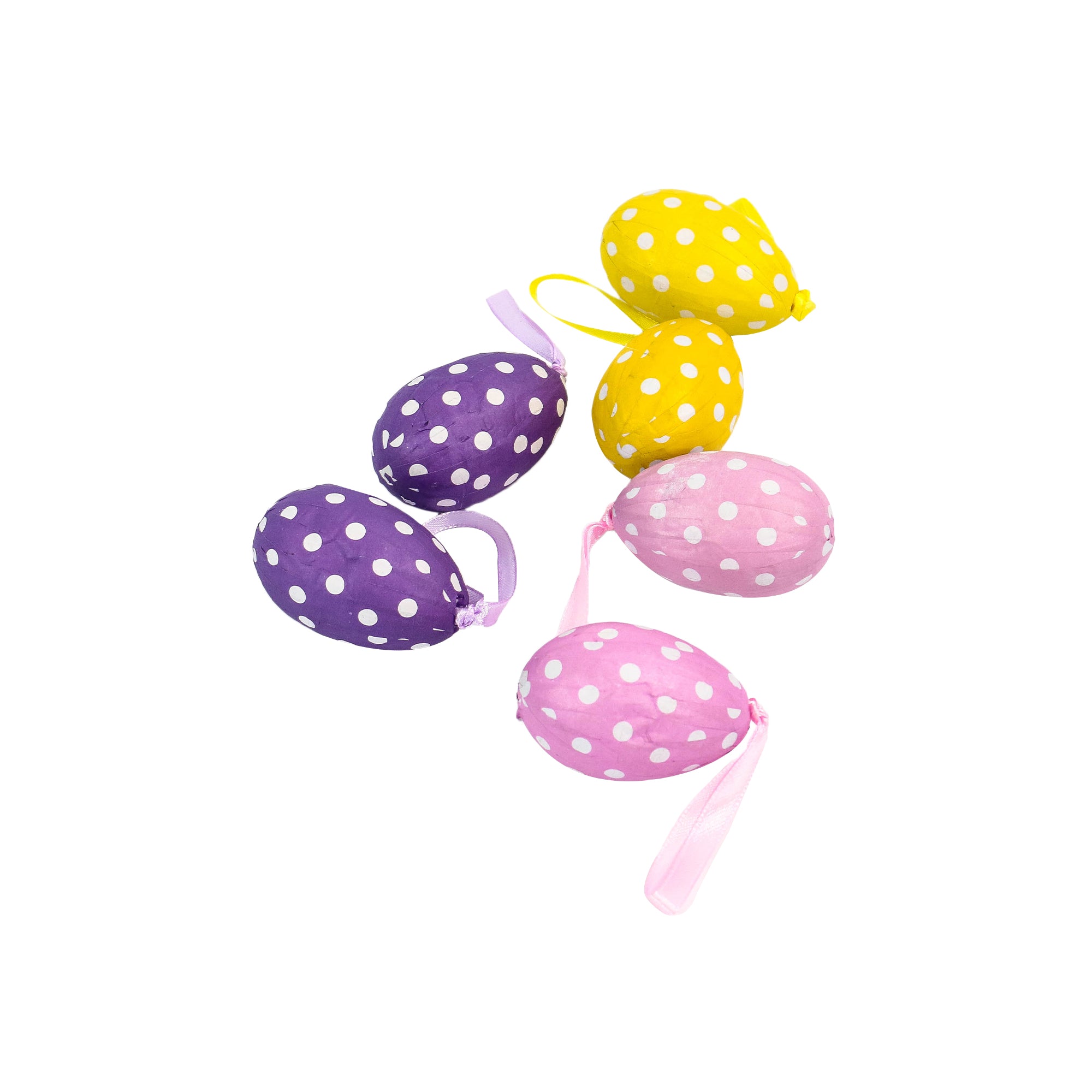 Polystyrene Styrofoam Eggs Polka Dot Assorted with string 6pc