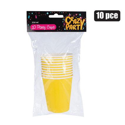 250ml Disposable Picnic Party Paper Cups Yellow 10pack