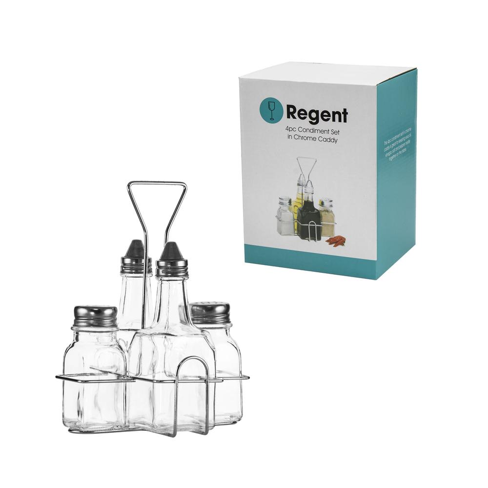 Regent Condiment 4pcs Set Chrome Caddy 200ml 70ml 10025
