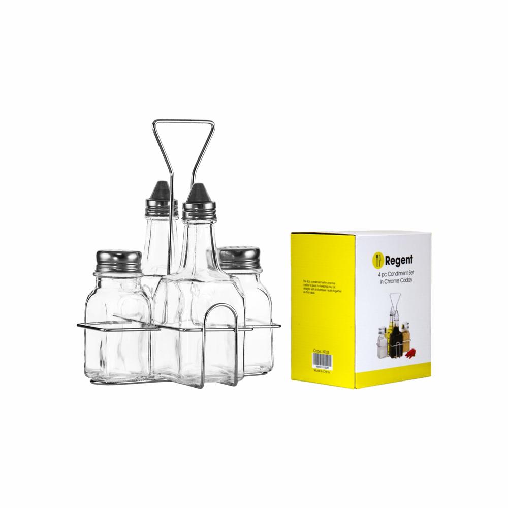 Regent Condiment 4pcs Set Chrome Caddy 200ml 70ml 10025