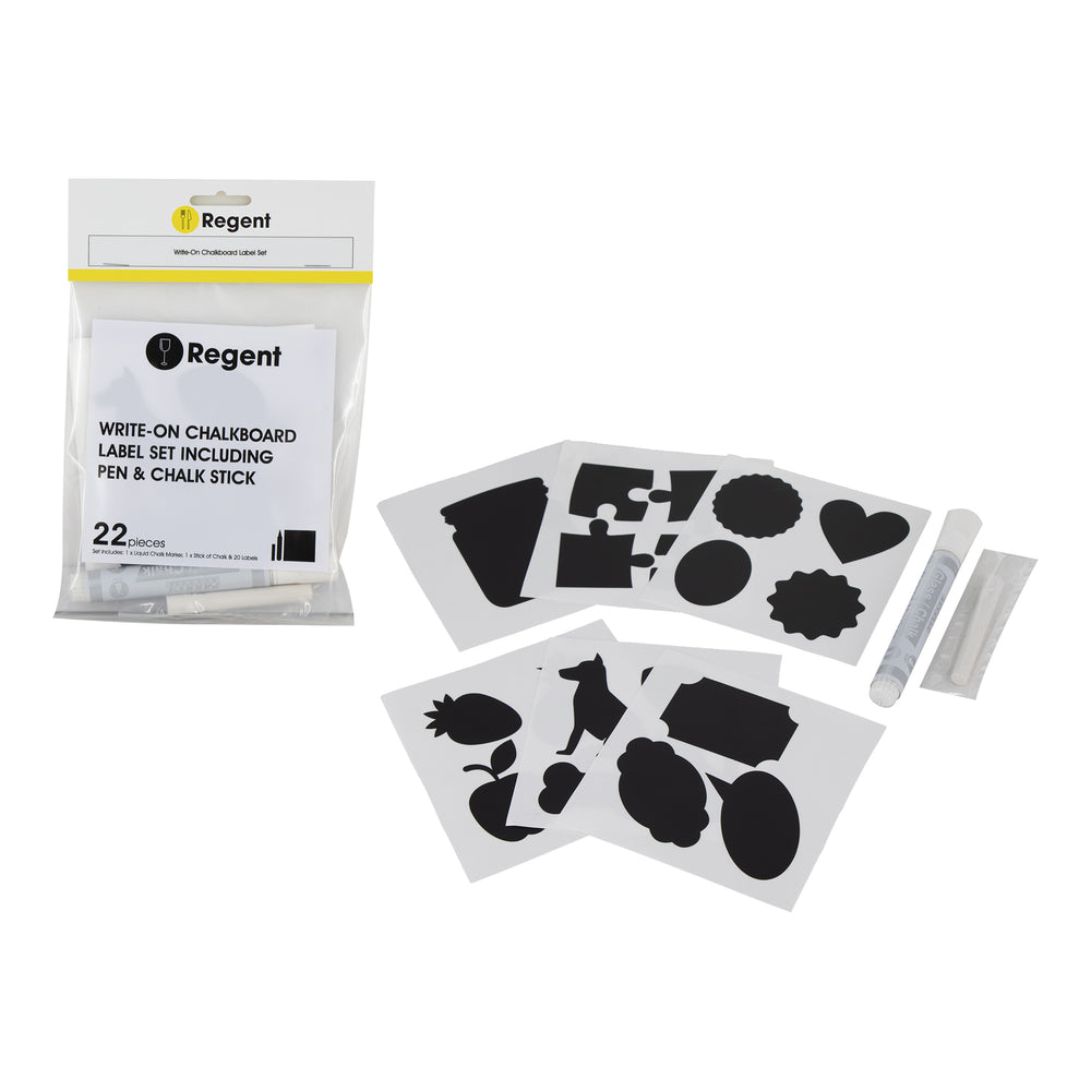 Regent Write on Chalkboard Lable Set 22pcs with 1 liquid Chalk Pen 10151