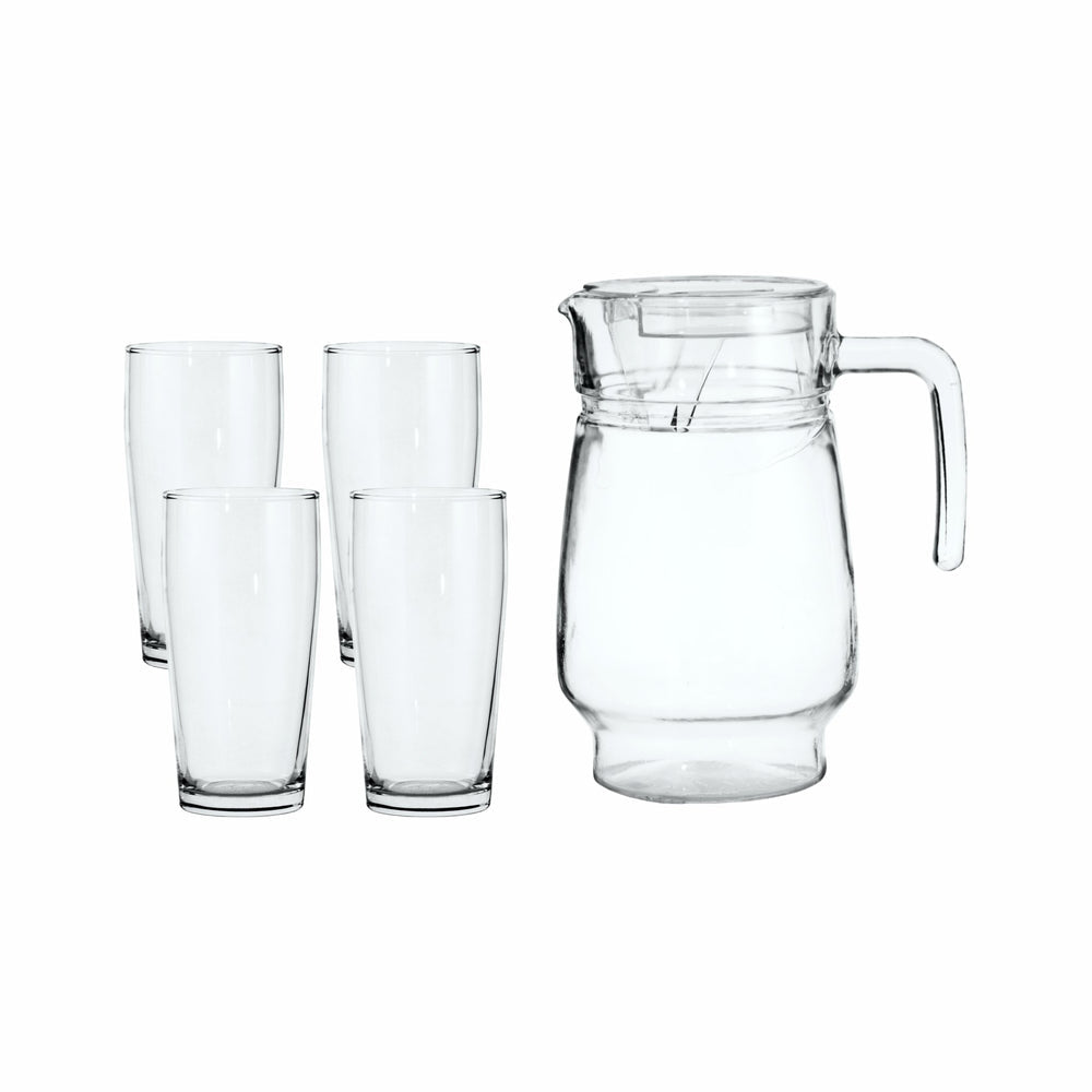 Regent Glass Water Jug 1L with Willy Glass 340ml 4 Pack 10410