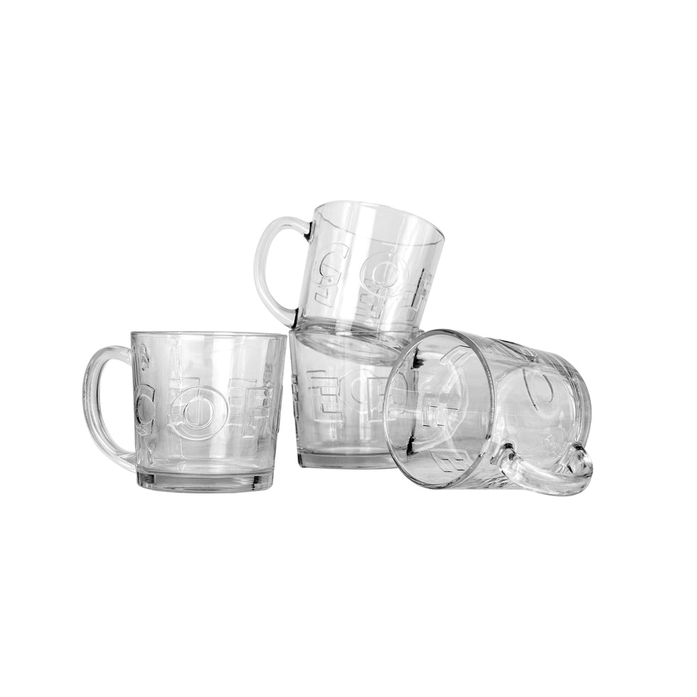 Regent Glass Coffee Mug 380ml Embossed 4pack