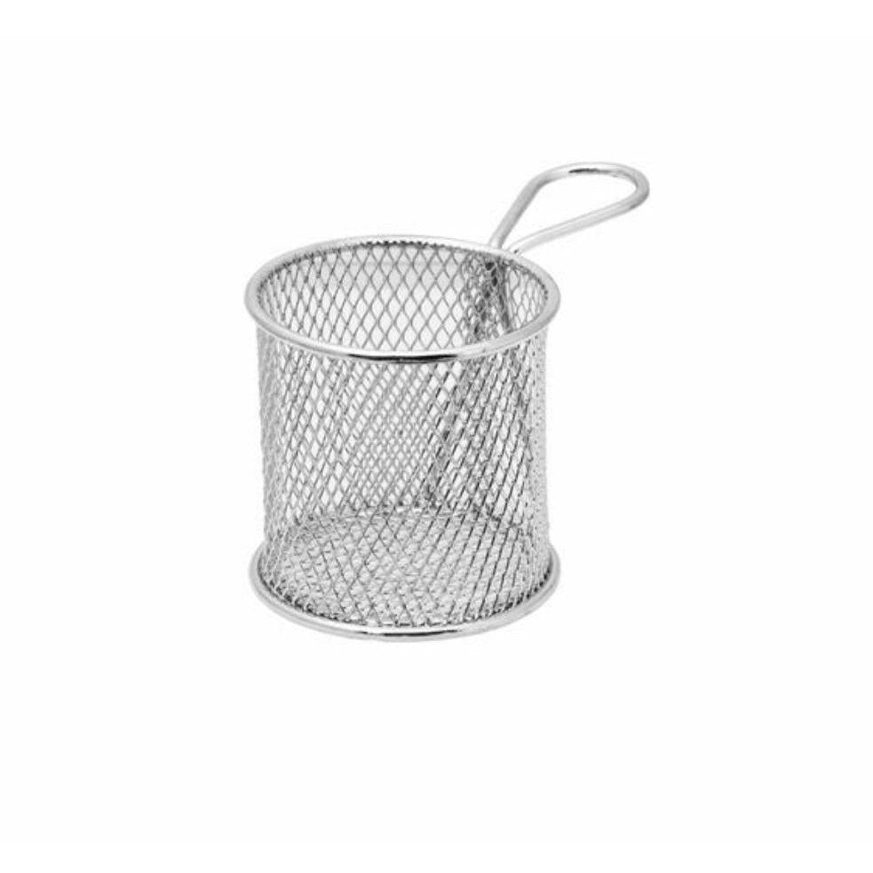 Regent Chip Fryer Serving Basket Chrome round with Handle 130/80x80mm 14033