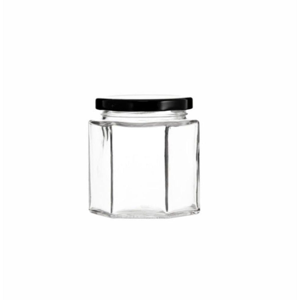 Regent Glass Jar 380ml Hexagonal with Black Lid 15106