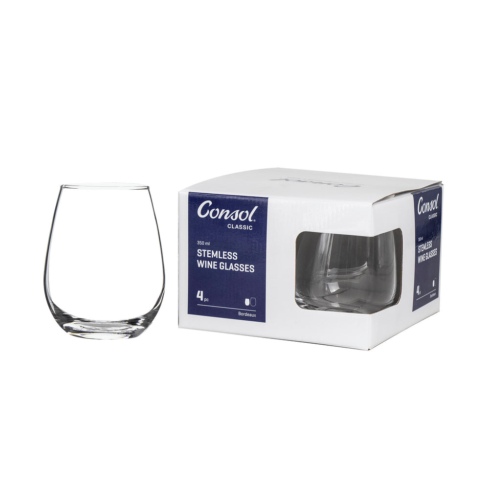 Consol Bordeaux Glass Tumbler 350ml Stemless Wine 4Pack 17142