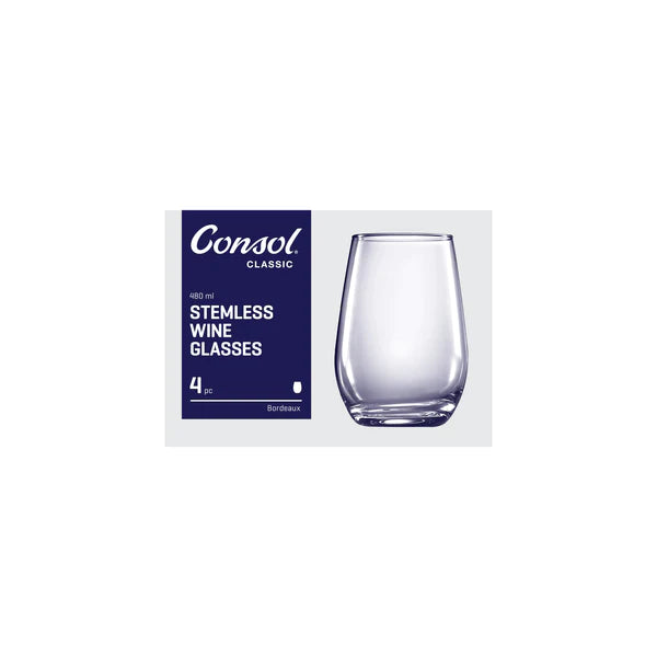 Consol Bordeaux Glass Tumbler 480ml Stemless Wine 4Pack 17145