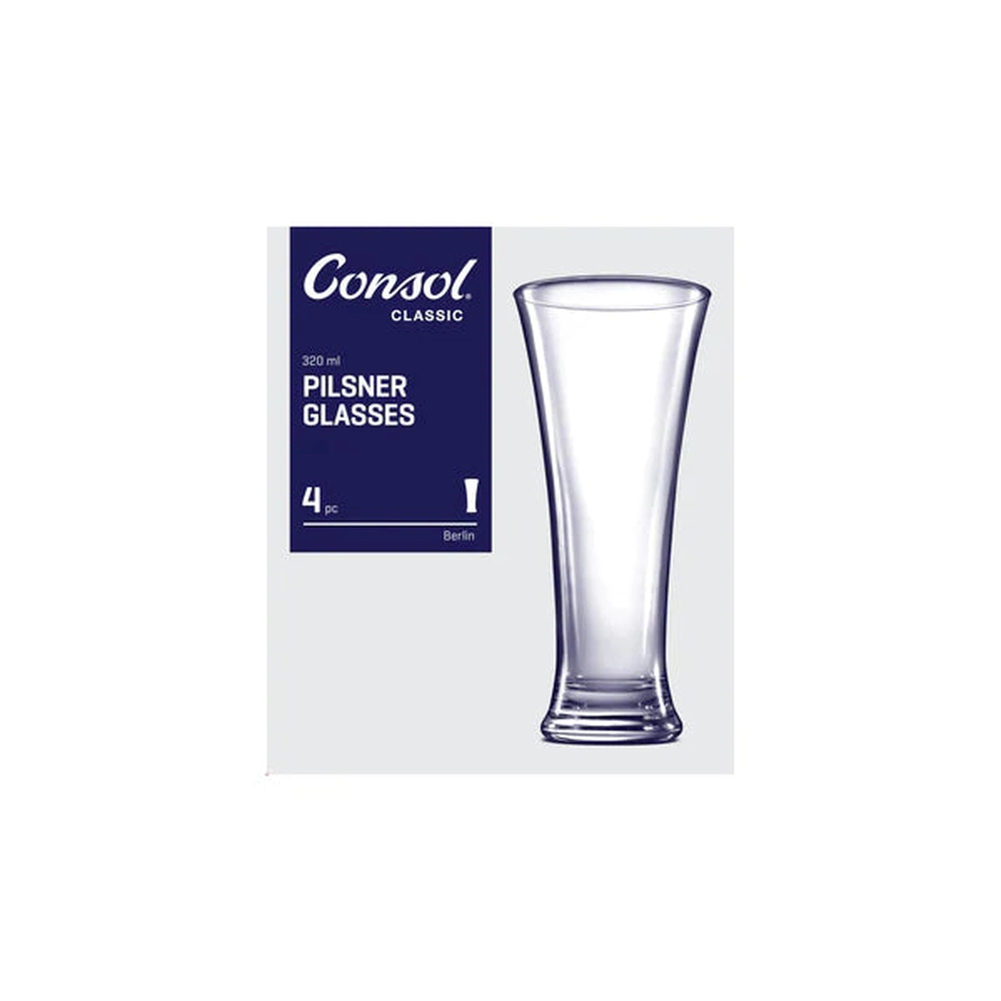 Consol Berlin Tall Pilsner Glass Tumbler 320ml 4pack 17150