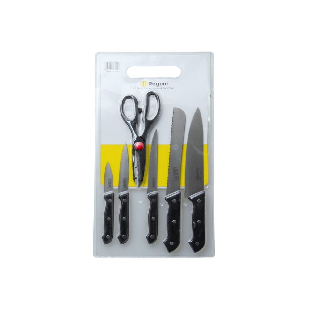 Regent Kitchen Knives with Scissor and Cutting Board 7pc Set 21249