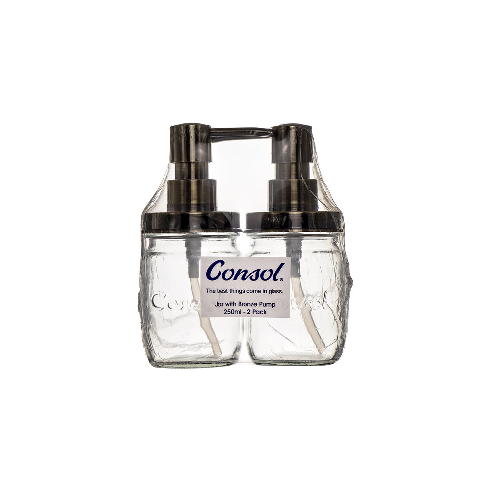Consol 250ml Glass Pump Jar Dispenser Bronze 2pack 26144