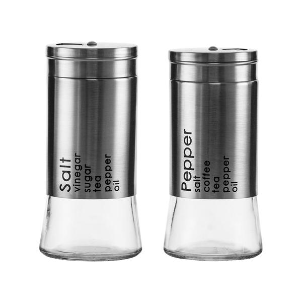 Regent Glass Salt Pepper Shaker 2pc Stainless Steel 27126