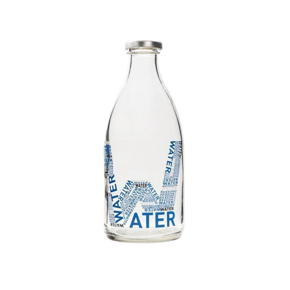 Consol Glass Water Bottle 1L Typography with S/Steel Lid 10292