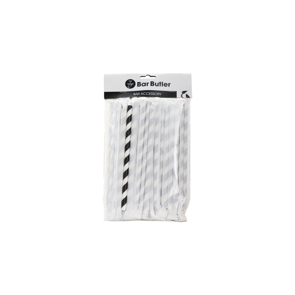 Bar Butler Paper Straw 8mm Black & White 3ply Wrapped 51pack 28142M
