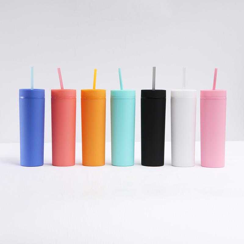 473ml Skinny Drinking Tumbler Acrylic Reusable with Lid and Straw