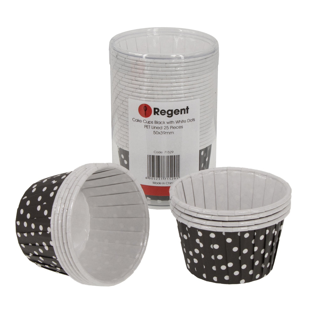 Regent Cake Cups Black with White Dots Pet Line 25Pcs 71529