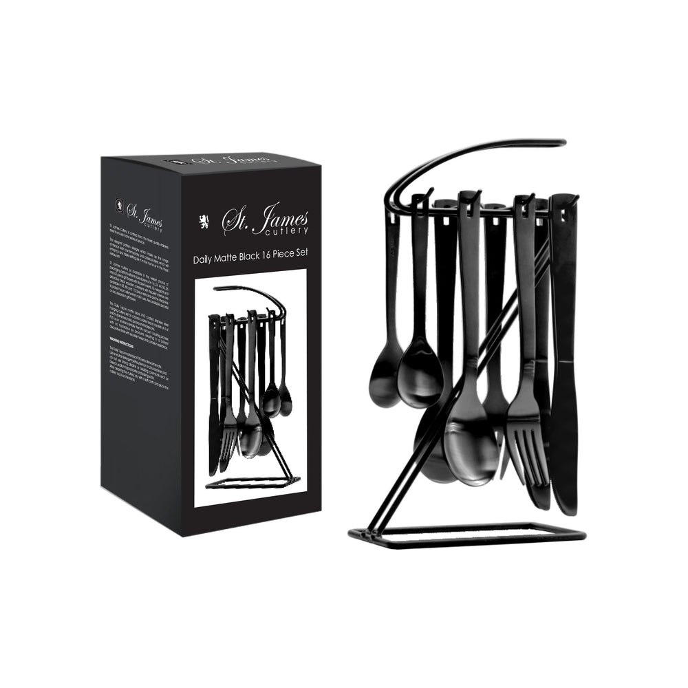 16pc St James Cutlery Set Matte Black Hanging 72157