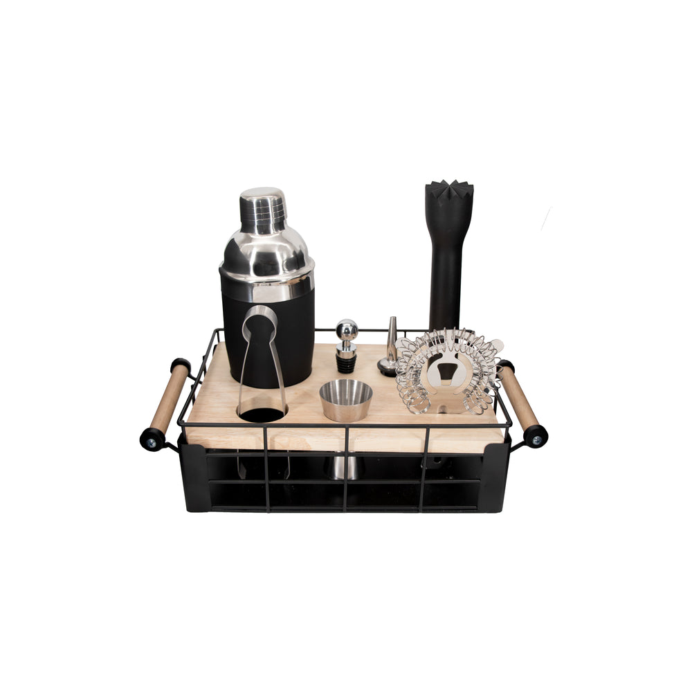 Bar Butler Cocktail Caddy with Handle 8pc Set