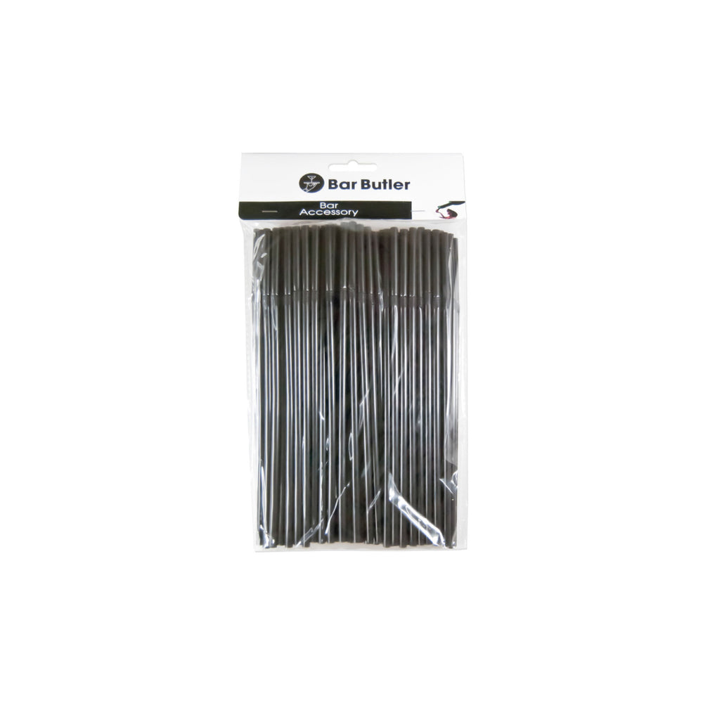 Bar Butler Flexible Bendy Straws Plastic Balck 5mm 100pac