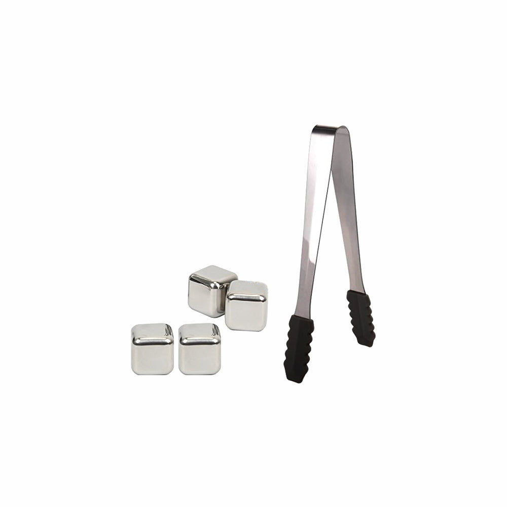 Bar Butler Ice Cubes with Tong 5pc Set Stainless Steel 73174
