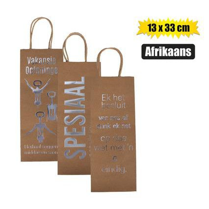 Gift Bottle Paper Bag Afrikaans Wording 13x33cm 1pc
