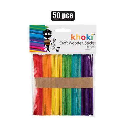 Khoki Wooden Ice Cream Sticks Colour Craft with Art Lolly 50pack