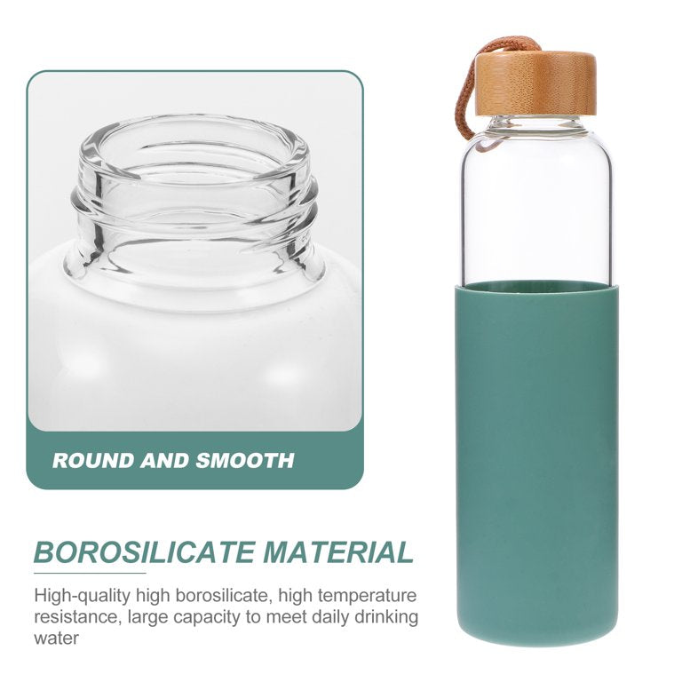 Glass Drinking Bottle 500ml Silicone Grip with Bamboo Wooden Lid and String 22583