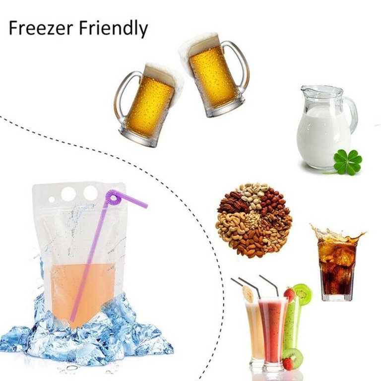 Drinking Pouch Bag Clear with Straw 500ml Stand-Up Reusable Beverage Packaging 13x23x4cm 100mic 1pc