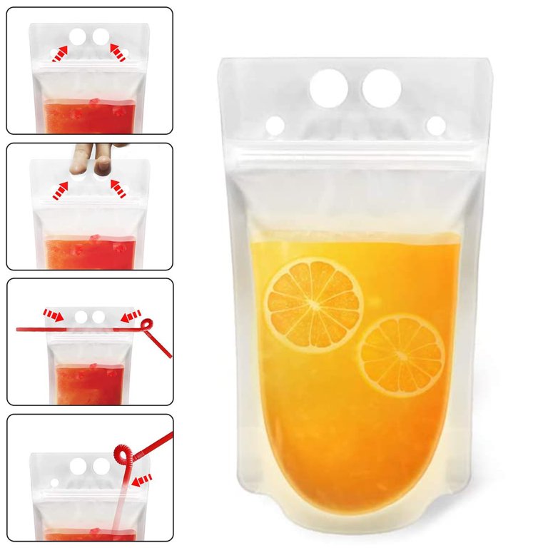 Drinking Pouch Bag Clear with Straw 500ml Stand-Up Reusable Beverage Packaging 13x23x4cm 100mic 1pc