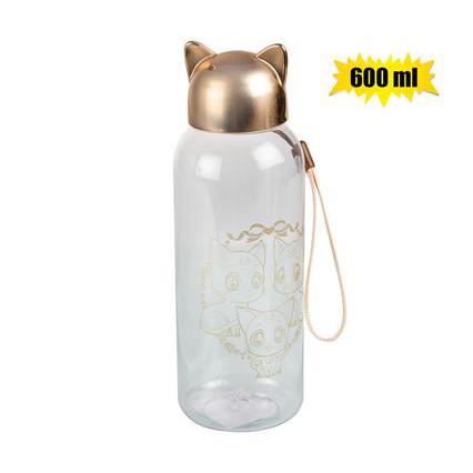 Sports Water Bottle 600ml Gold Lid Kitty Ears