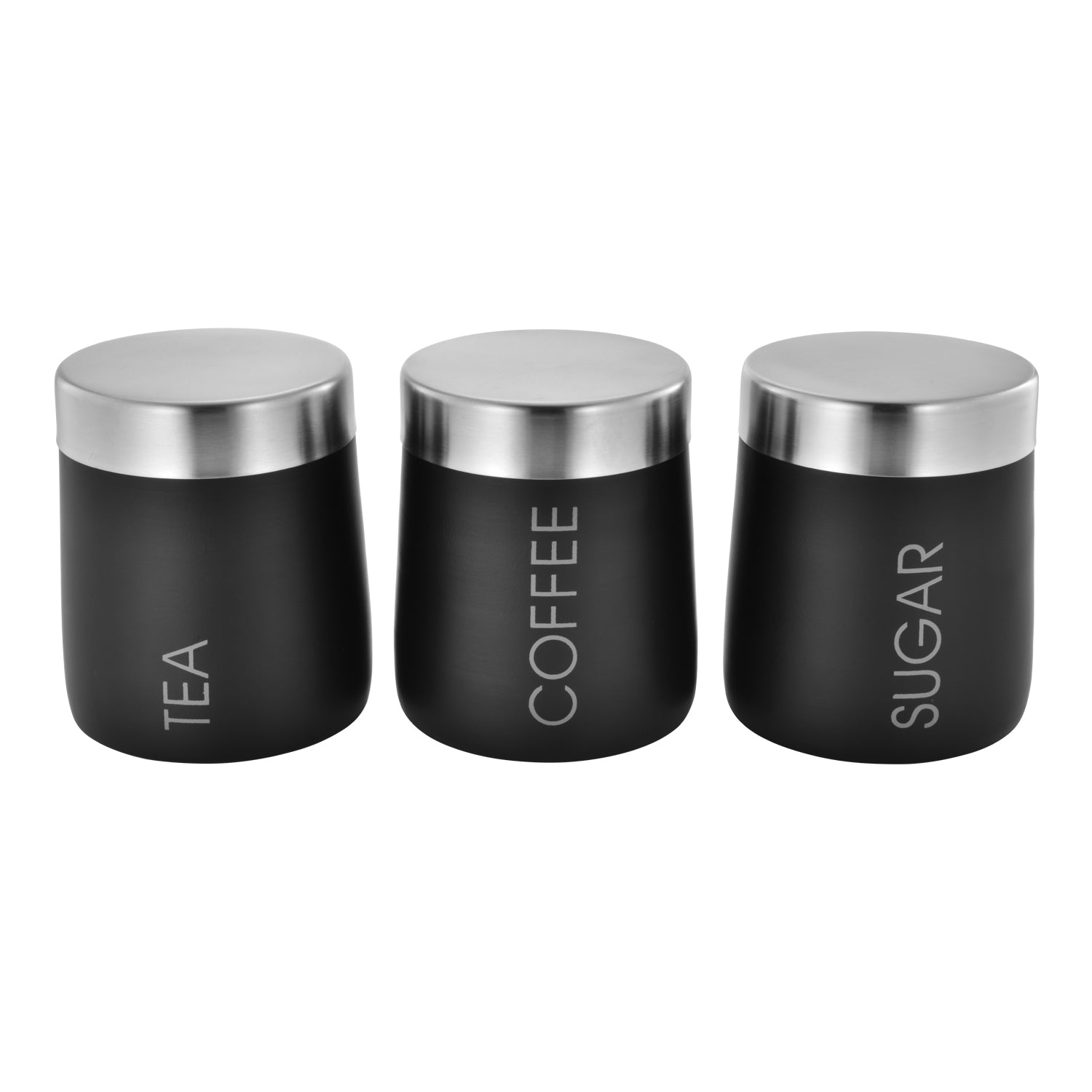 Canister Tea-Coffee-Sugar Conical Shaped Jar Black with S/S Lid 3pc