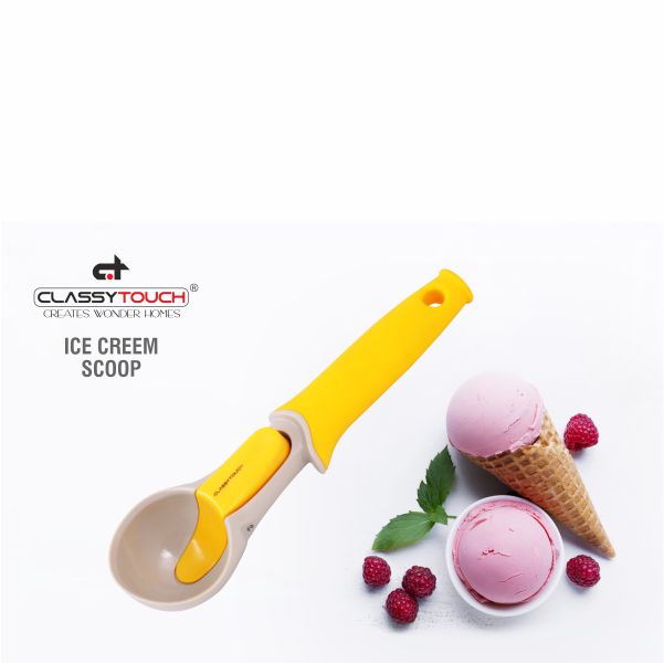 Ice Cream Spoon with Push Botton Yellow