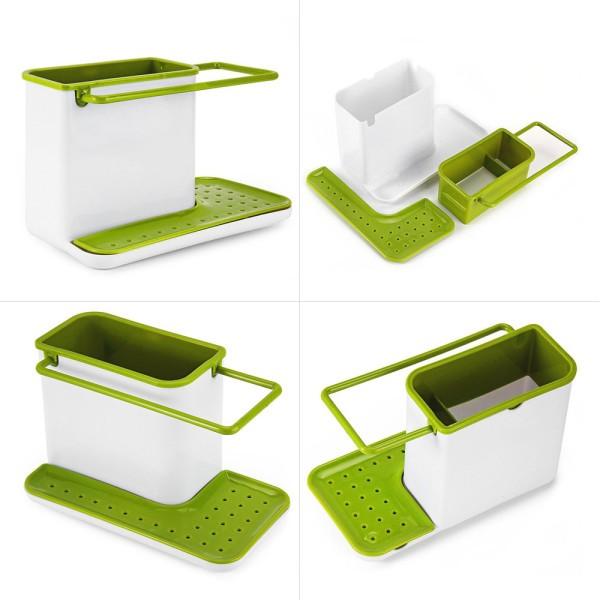 Kitchen Sink Organiser 3 in 1 Plastic Storage Cutlery Rack Blue and White