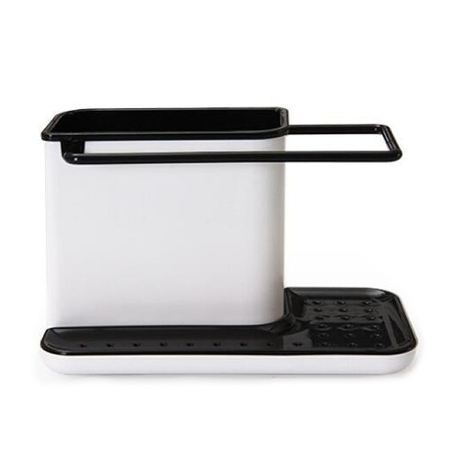 Kitchen Sink Organiser 3 in 1 Plastic Storage Cutlery Rack Black and White