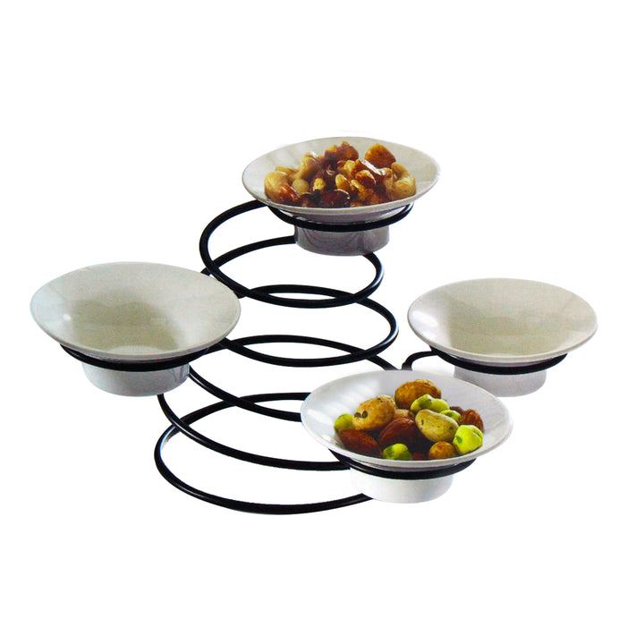 Tres Gourmet Centre Piece Metal Rack Condiment Bowl Set