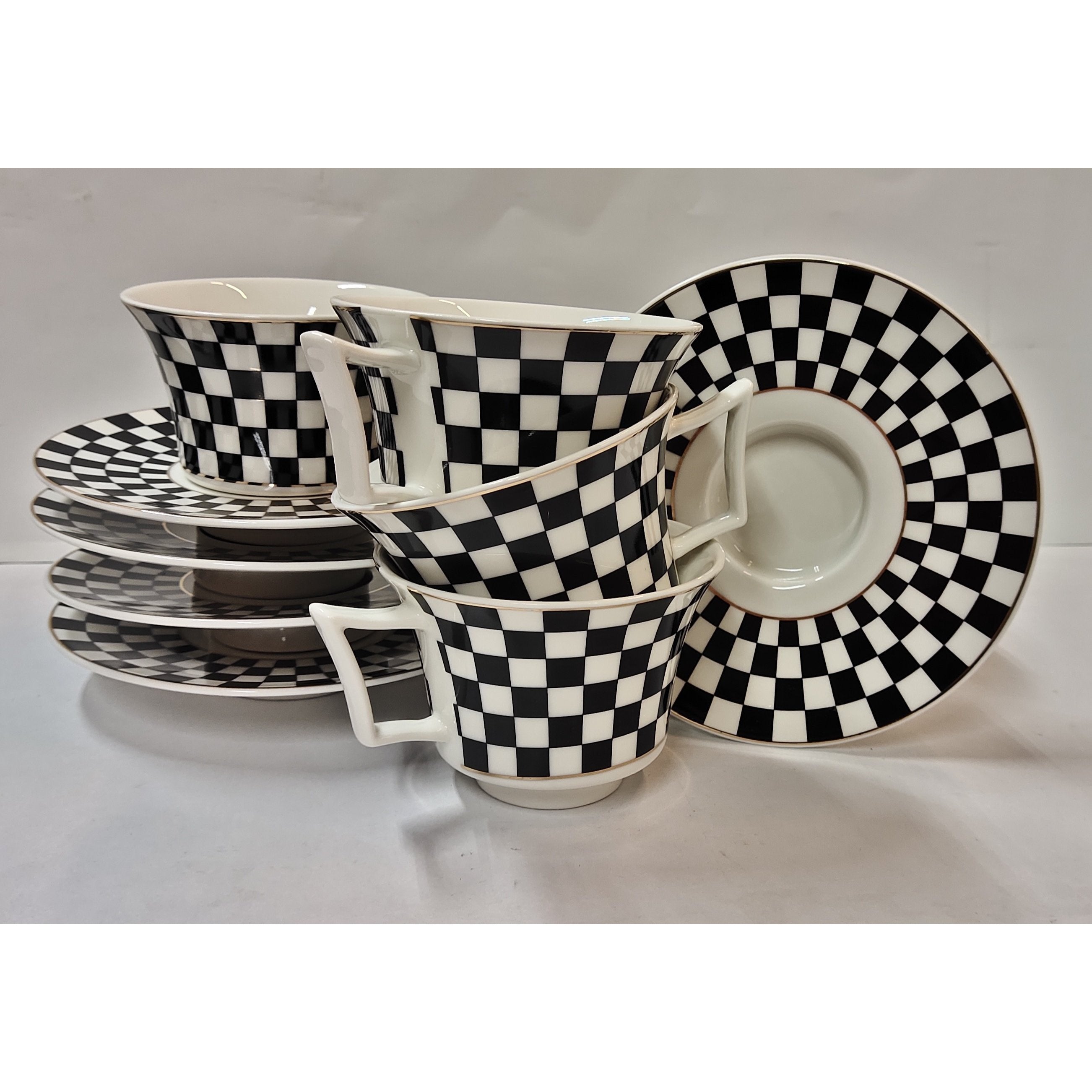 Checkered Cup & Saucer Set 12pc 180cc PSK070