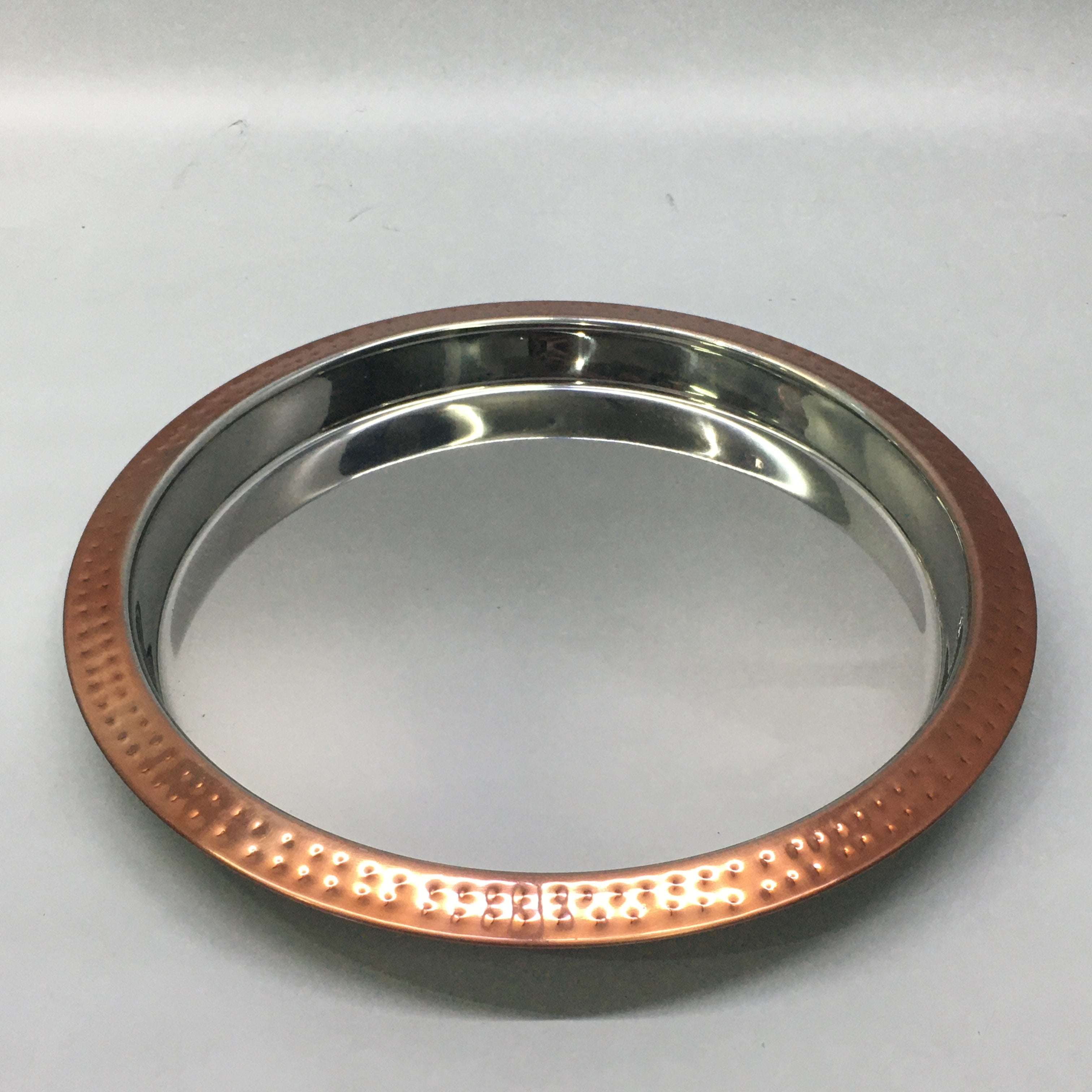 Serving Tray 36cm Copper Finish Hammered Edge - Lacquered Stainless Steel