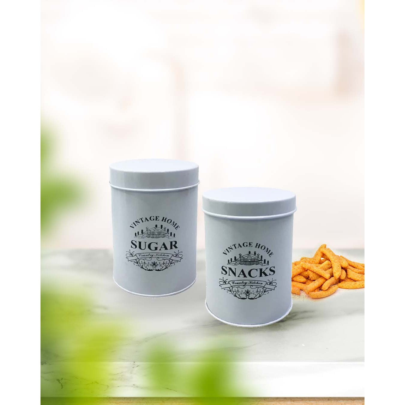 Vintage Tin Snack Canister White 12x15cm