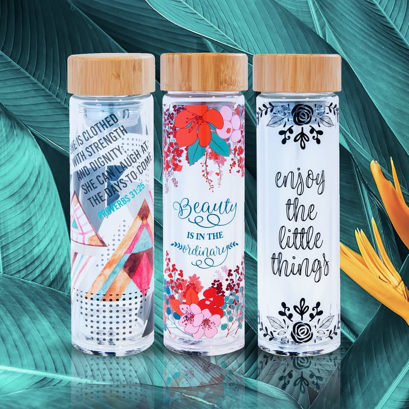 Glass Drinking Bottle 600ml Double Wall with Infuser & Bamboo Lid 27133