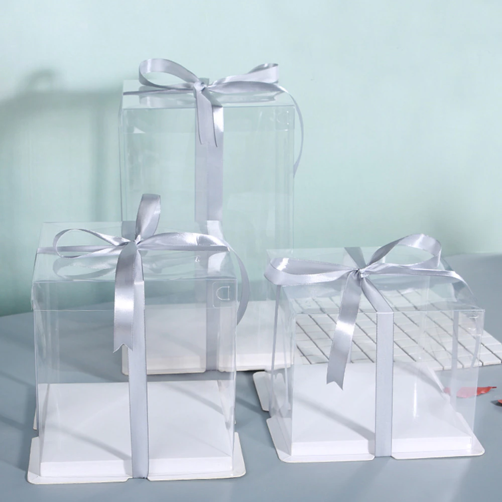 PVC Cake Gift Box Transparent Double Layer Square Heigthened