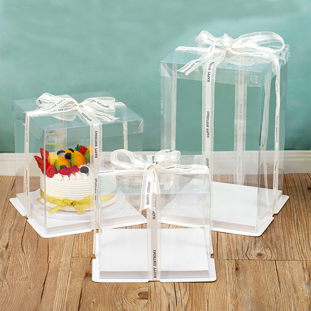 PVC Cake Gift Box Transparent Double Layer Square Heigthened