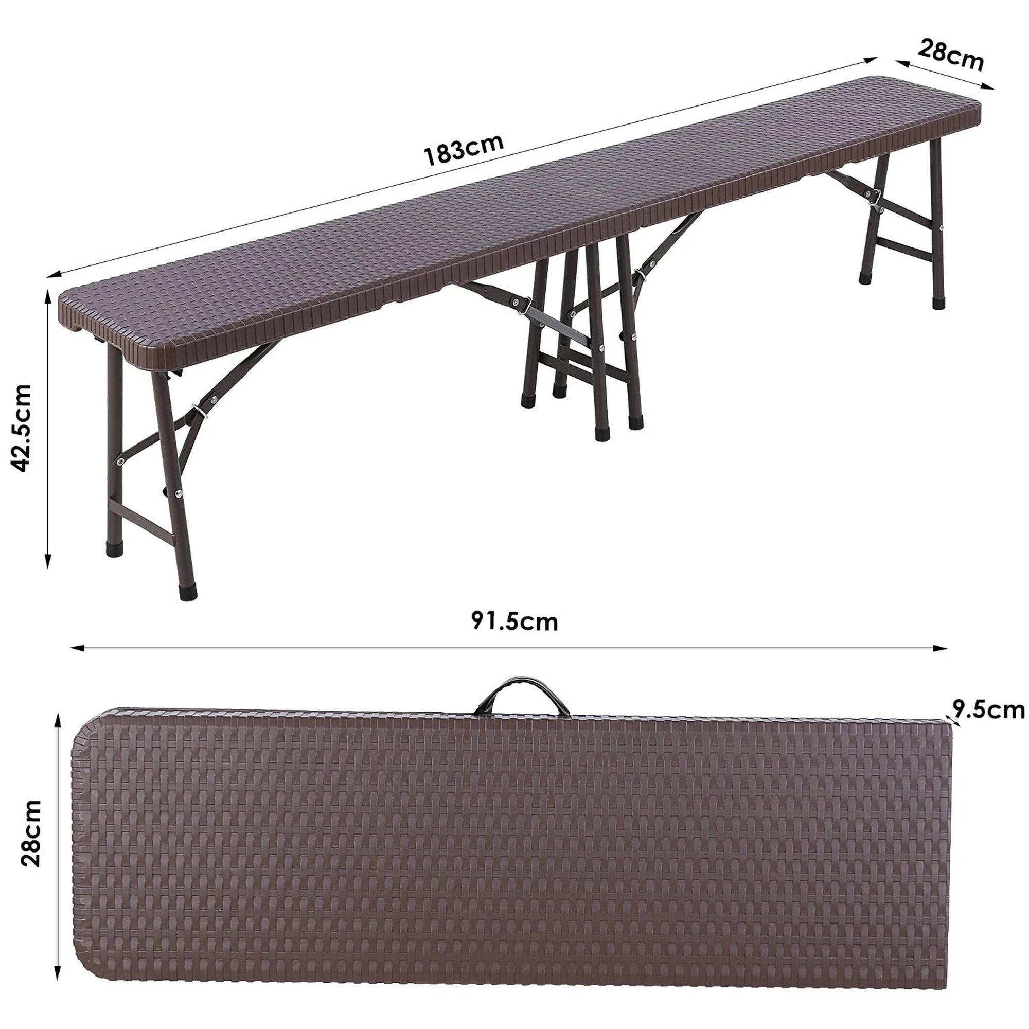 1.8m Folding Trestle Plastic Bench 6ft Rattan Finish